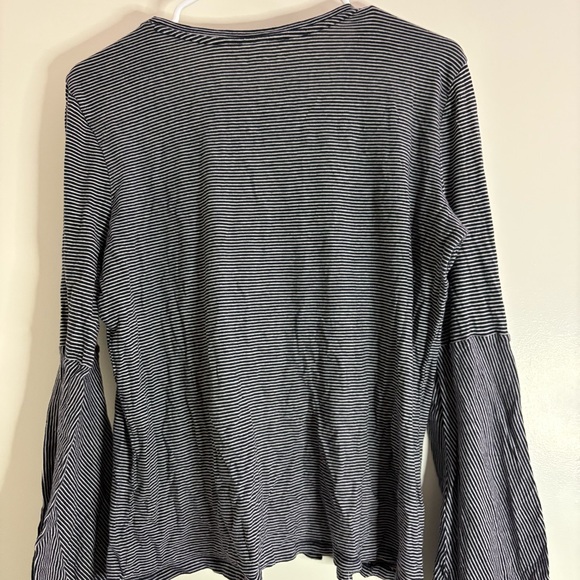 LOFT Women’s Size Medium Navy and White Striped Embroidered Blouse Long Sleeve - Picture 5 of 5